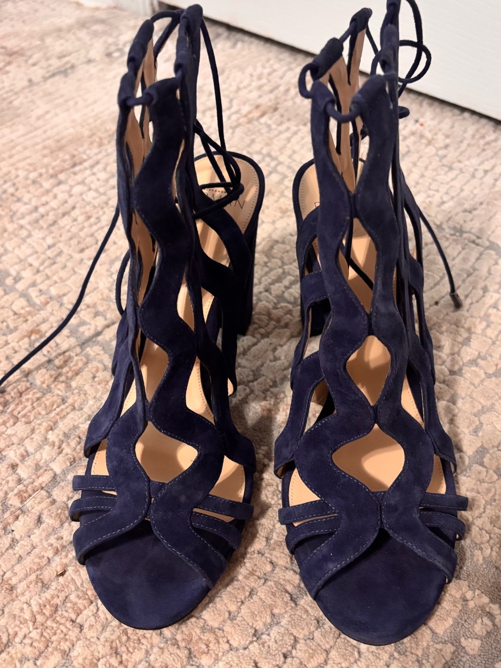 Alexandre Birman Navy Suede Lace-Up Cutout Heels - Women size 39
